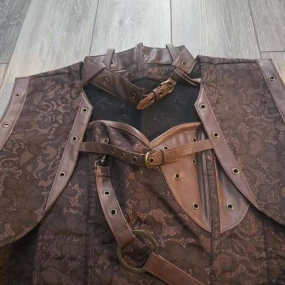 Brocade Steampunk Bustiers Corset with Jacket and Belt brown petticoat skirt - Picture 5 of 16
